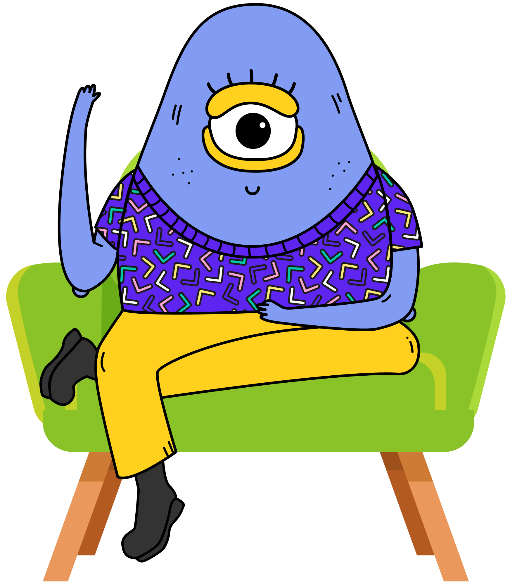 Ilustración de un alien sentado mirando al lector